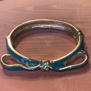 Teal and Gold Bow Bangle Bracelet